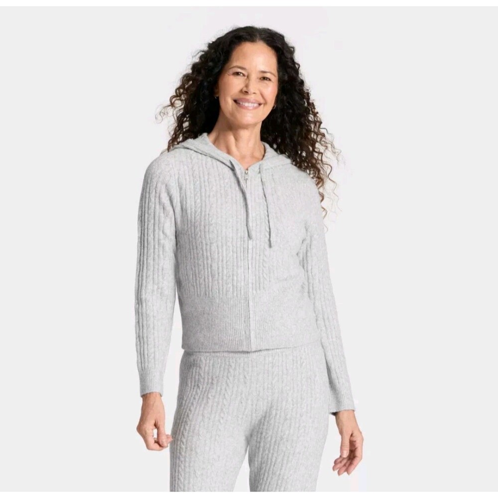 Women's Universal Thread Cozy Zip Up Hoodie Cardigan Sweater Gray Large